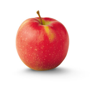 Closeup shot of Apple on plain white background