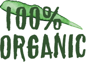 100% Organic logo in green on display of the website