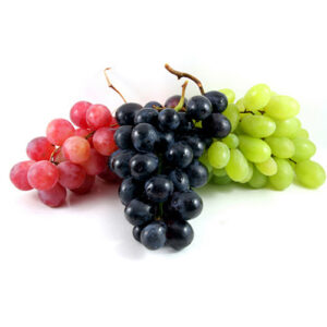 Bunches of red, black, and green grapes on display of the website