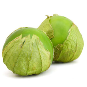 Green Tomatillos on a white background