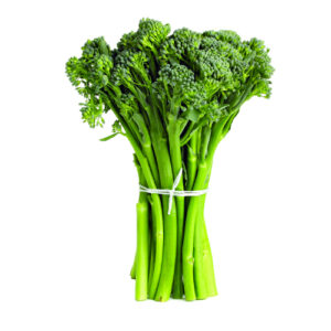 Green Broccolini on a white background